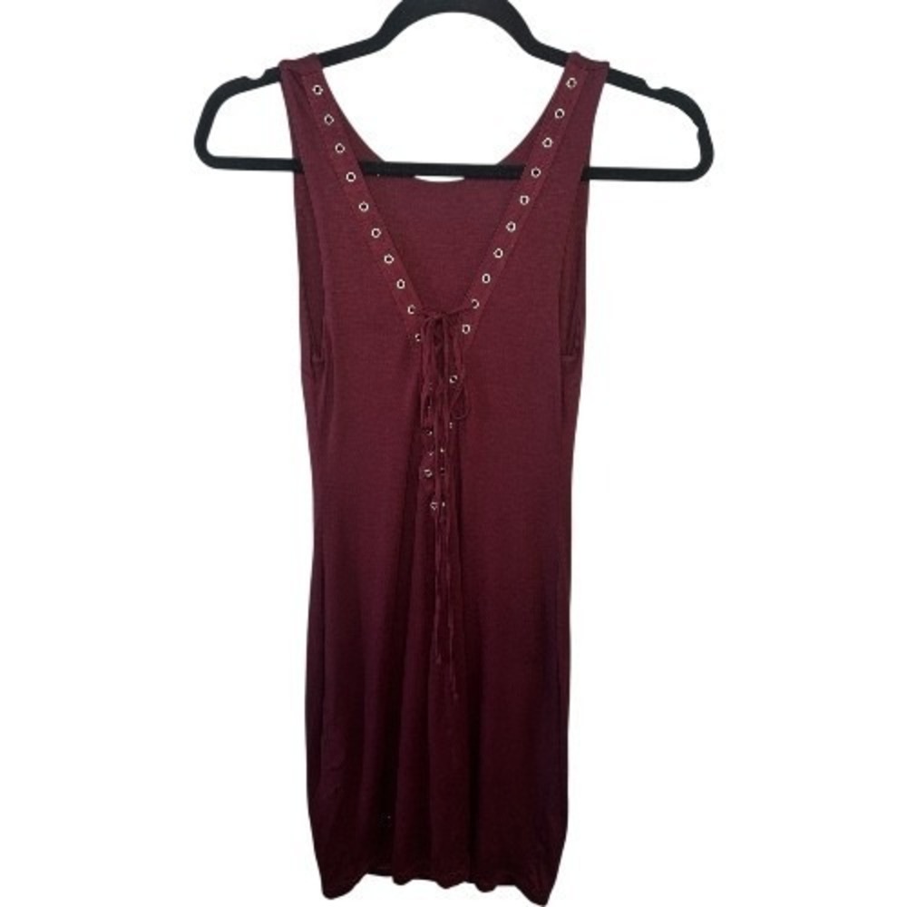 Burgundy Bodycon Dress Small Lace-Up Back Grommet Detail Sleeveless Mini